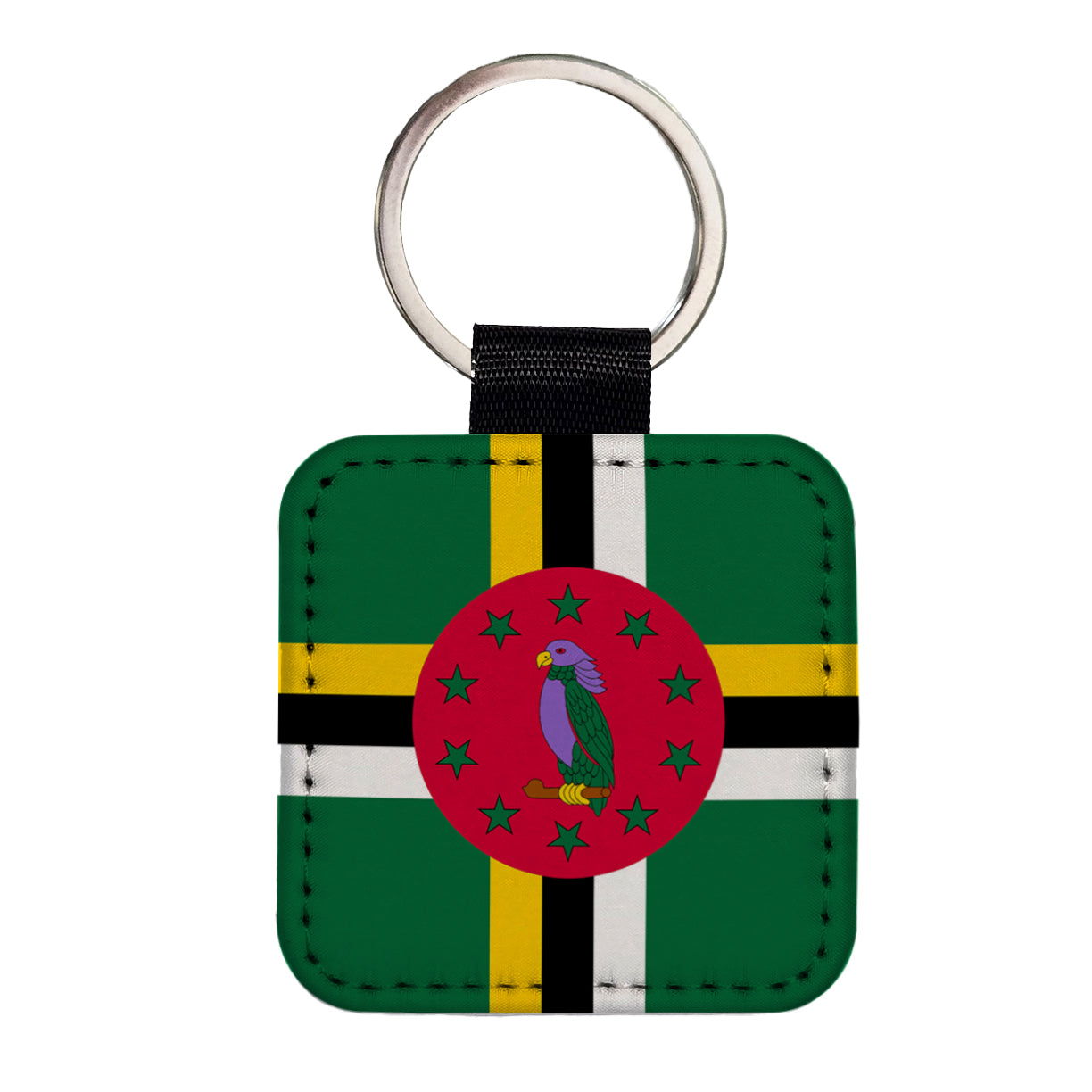 Dominica Country Flag Square Faux Leather Keychain