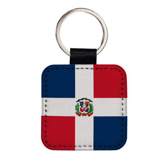 Dominican Republic Country Flag Square Faux Leather Keychain