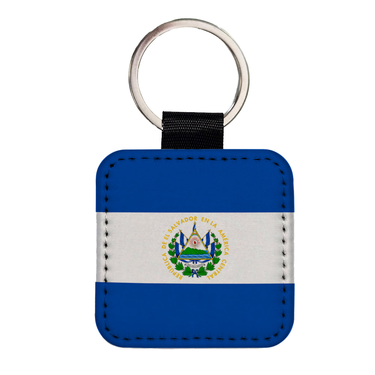 El Salvador Country Flag Square Faux Leather Keychain