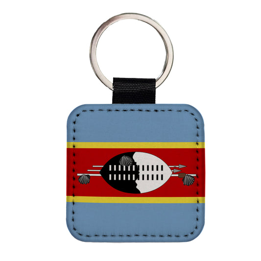 Eswatini Country Flag Square Faux Leather Keychain