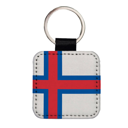 Faroe Islands Country Flag Square Faux Leather Keychain