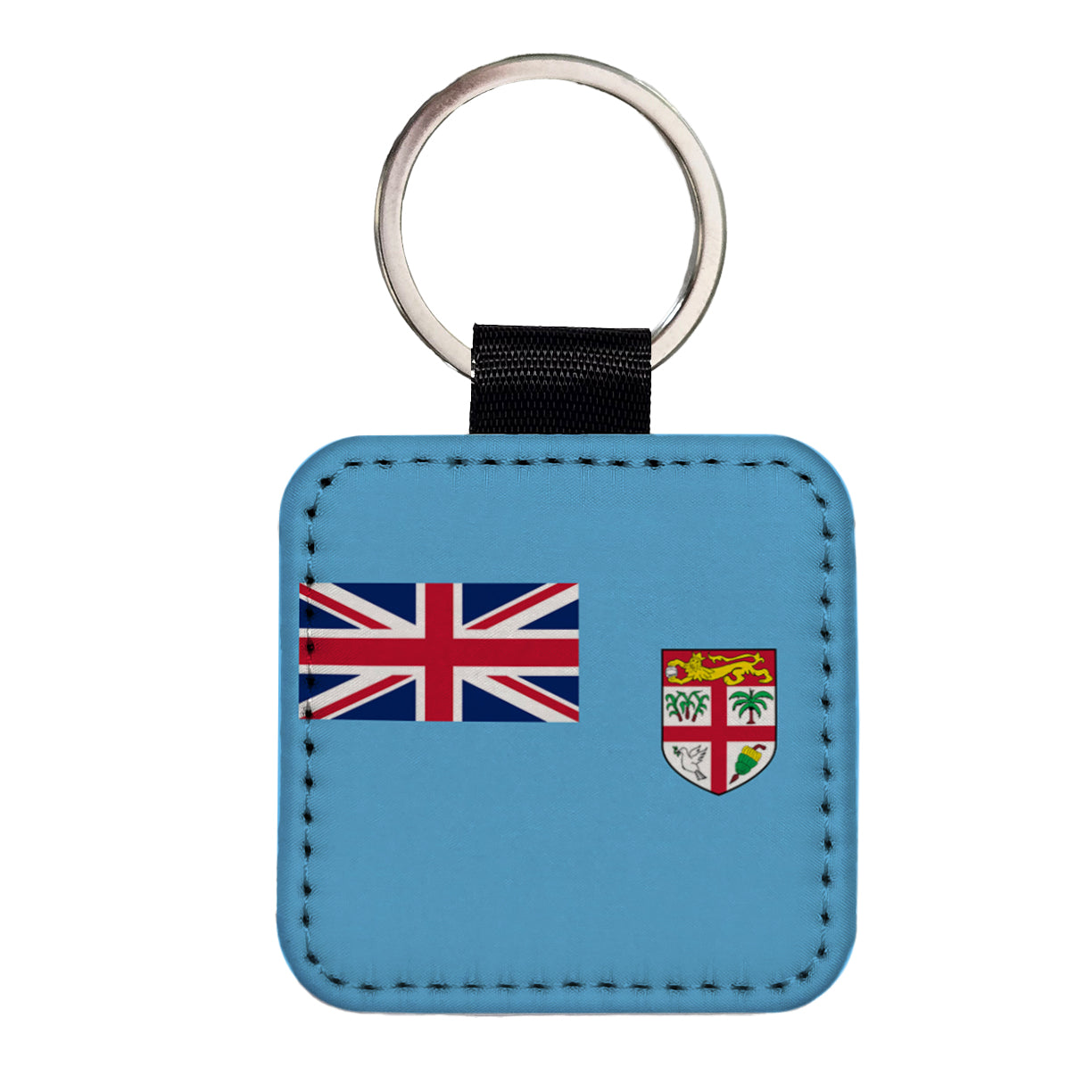 Fiji Country Flag Square Faux Leather Keychain