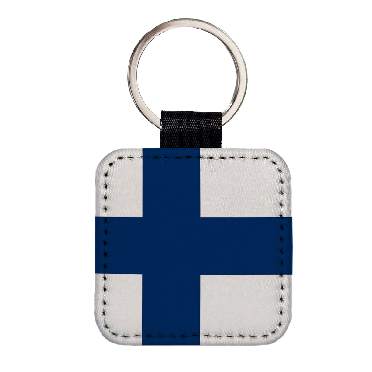 Finland Country Flag Square Faux Leather Keychain