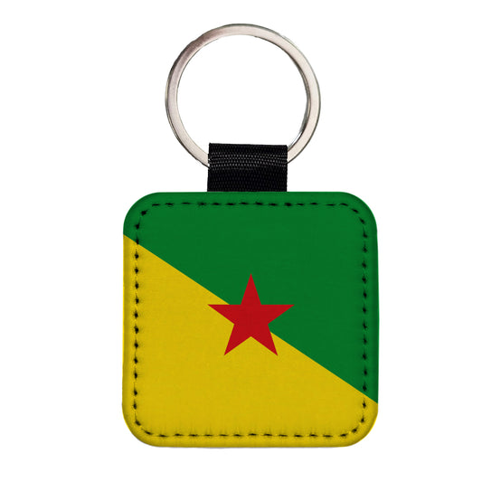French Guiana Country Flag Square Faux Leather Keychain