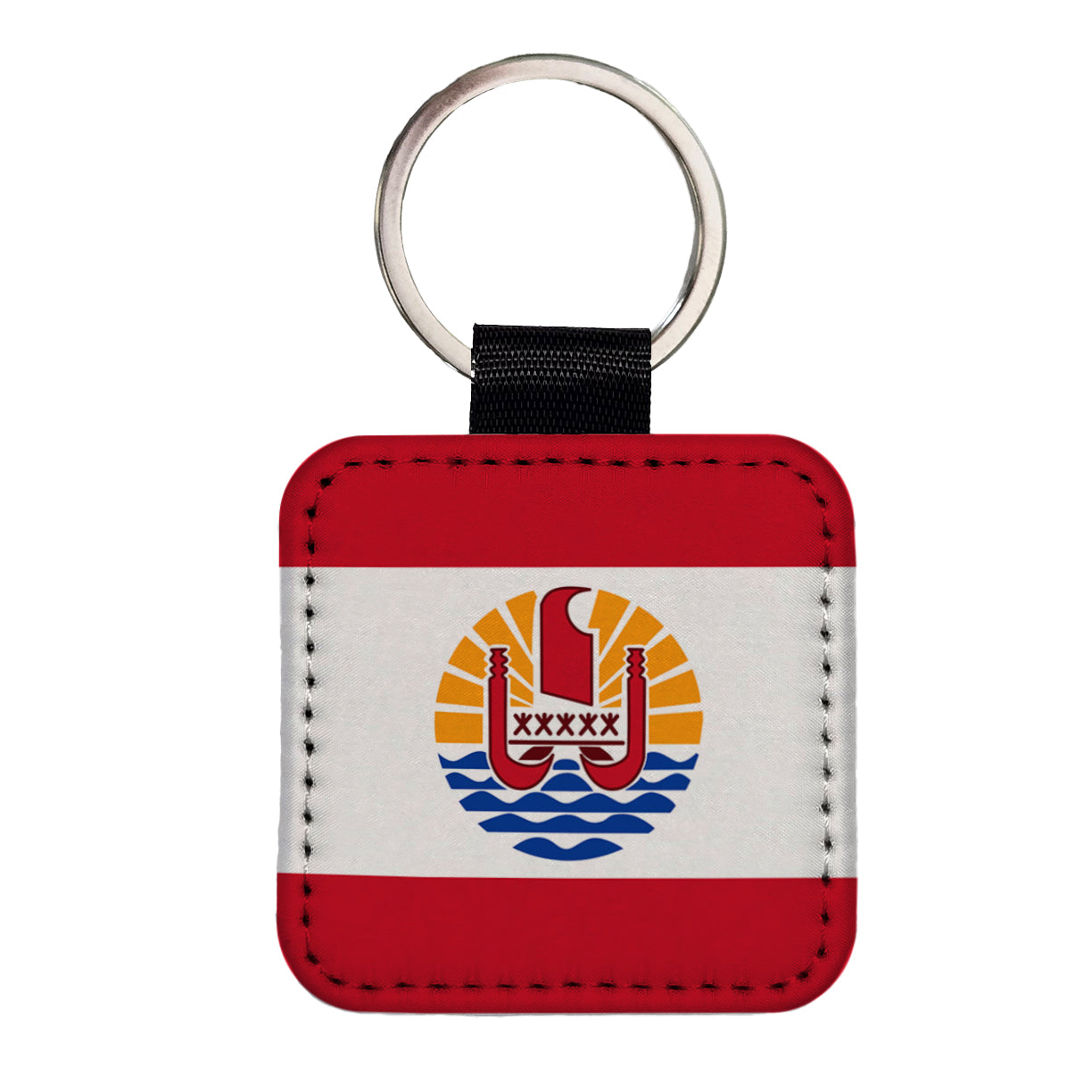 French Polynesia Country Flag Square Faux Leather Keychain