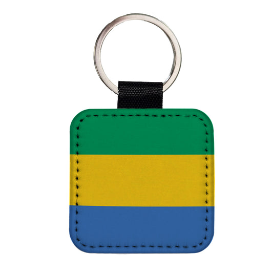 Gabon Country Flag Square Faux Leather Keychain