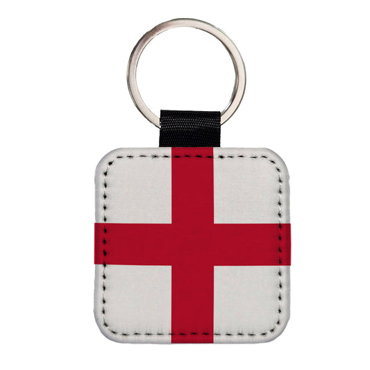 Great Britain England Country Flag Square Faux Leather Keychain