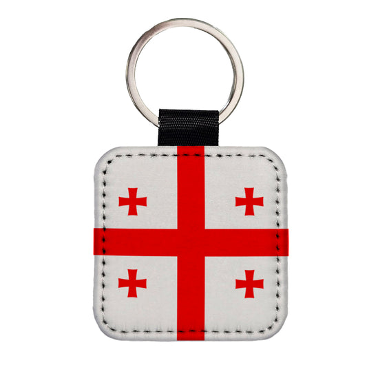 Georgia Country Flag Square Faux Leather Keychain