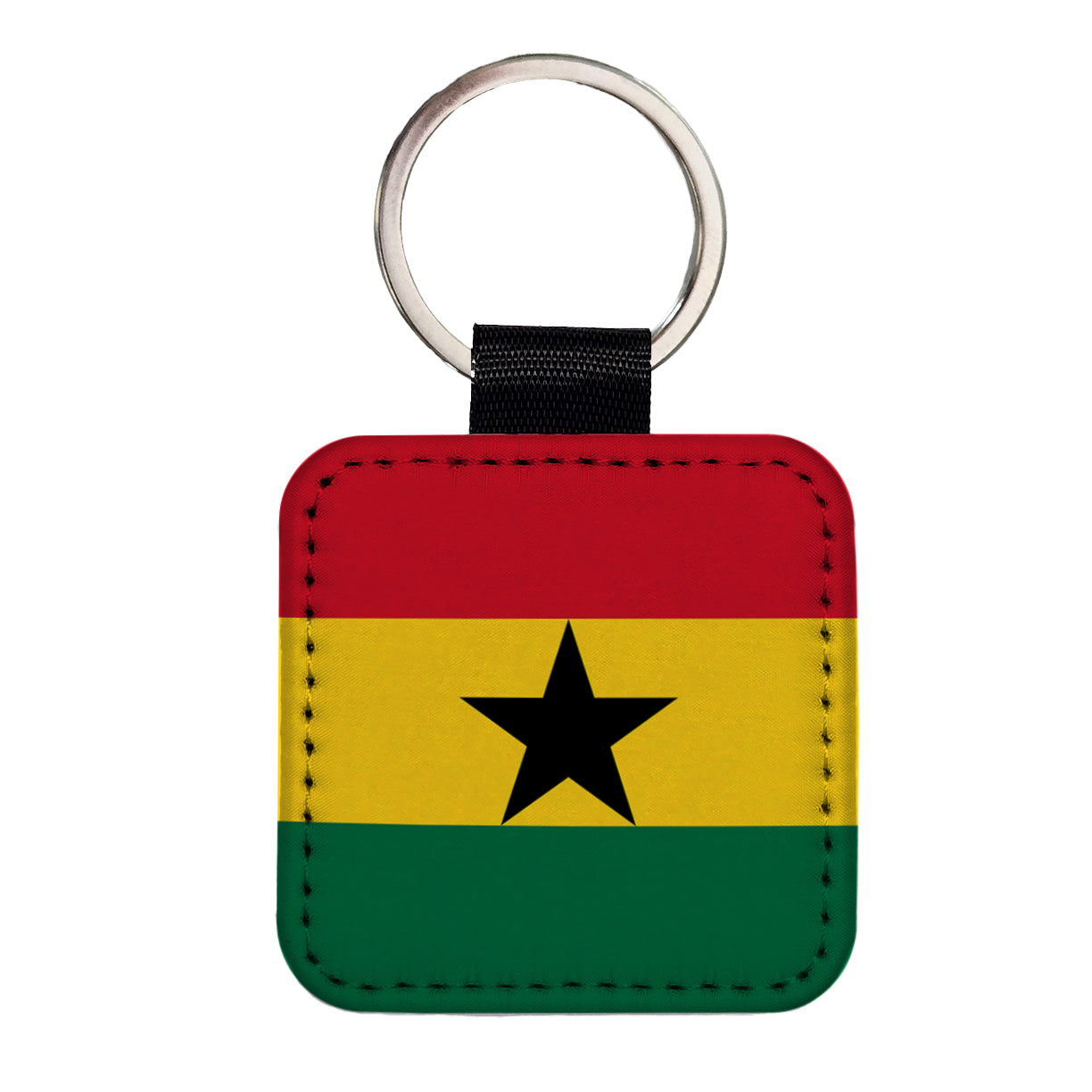 Ghana Country Flag Square Faux Leather Keychain