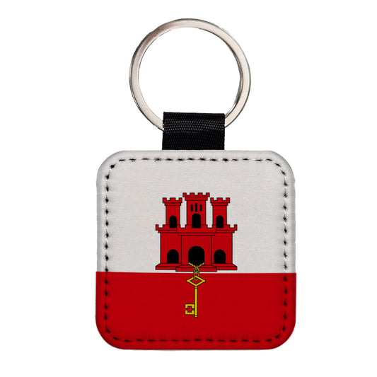 Gibraltar Country Flag Square Faux Leather Keychain