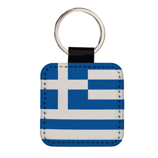Greece Country Flag Square Faux Leather Keychain