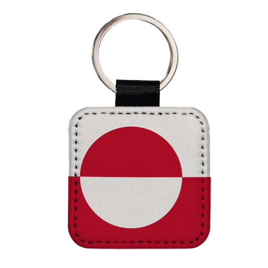 Greenland Country Flag Square Faux Leather Keychain