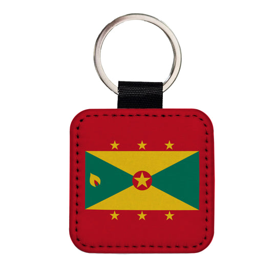Grenada Country Flag Square Faux Leather Keychain