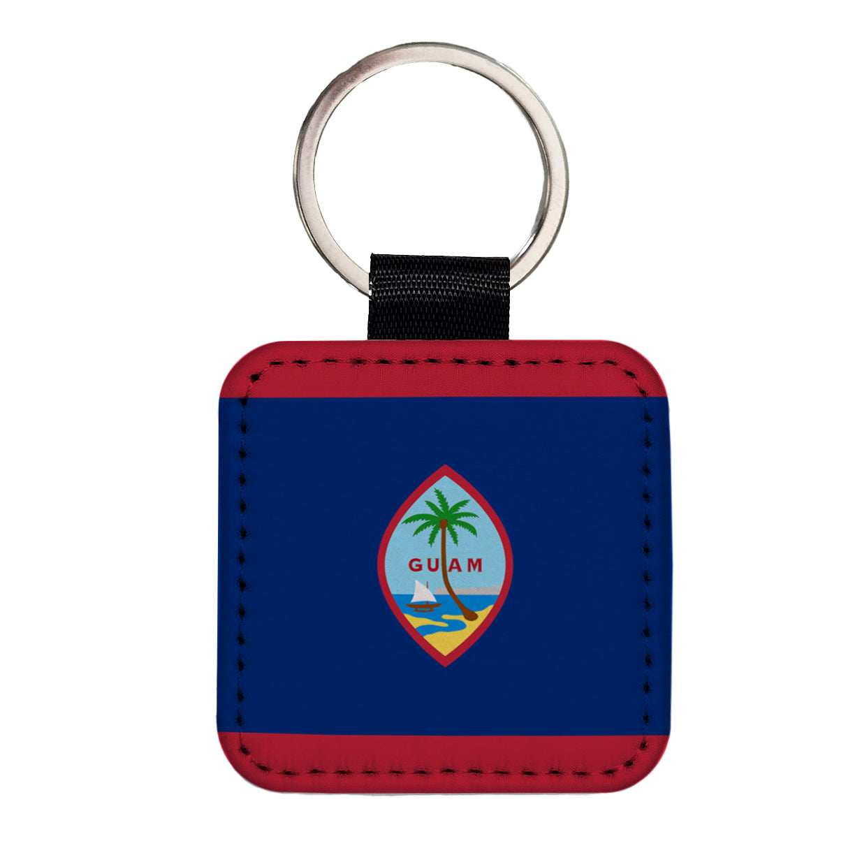 Guam Country Flag Square Faux Leather Keychain