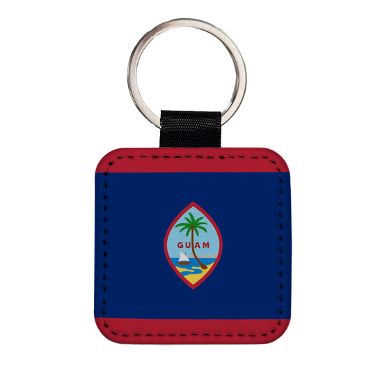 Guam Country Flag Square Faux Leather Keychain