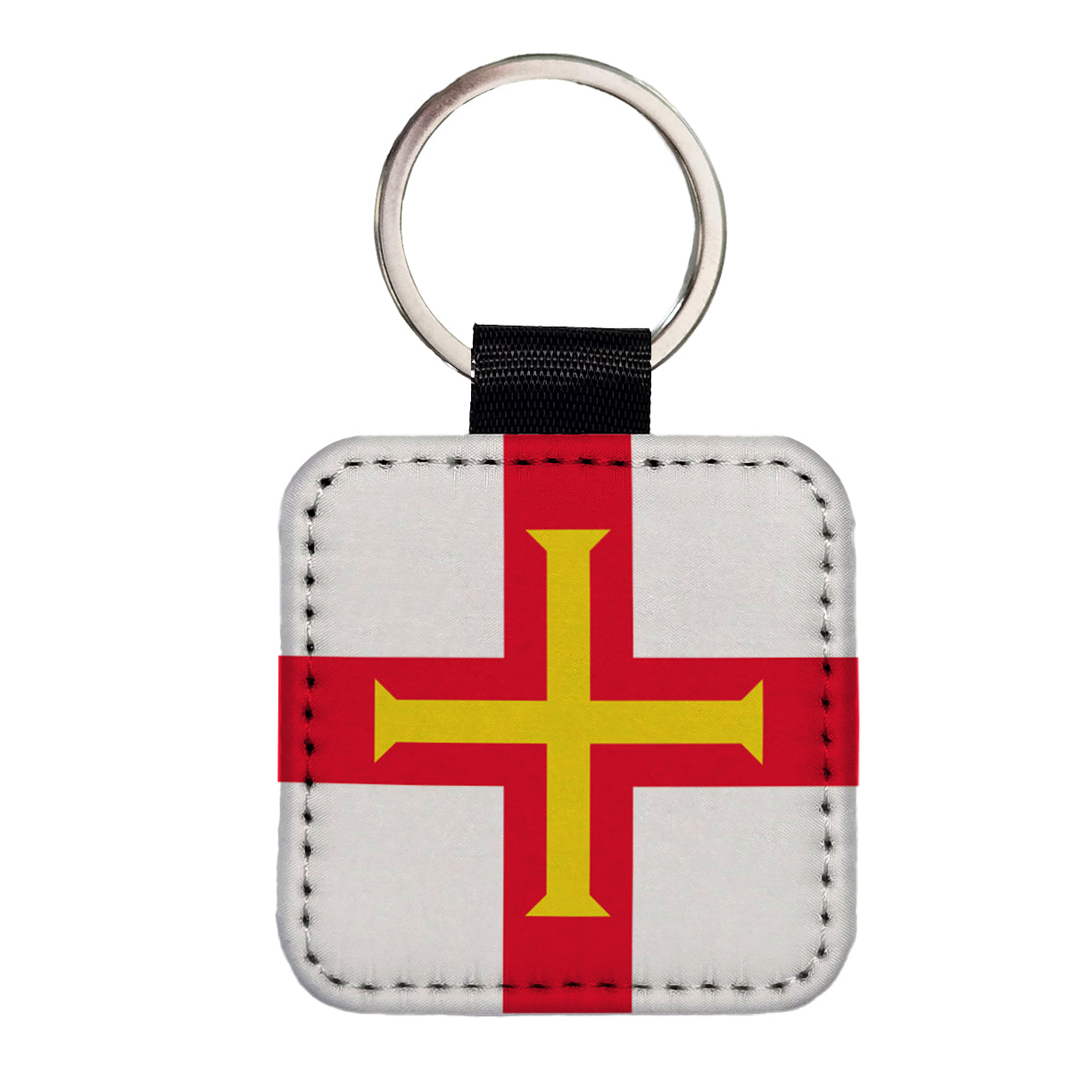 Guernsey Country Flag Square Faux Leather Keychain