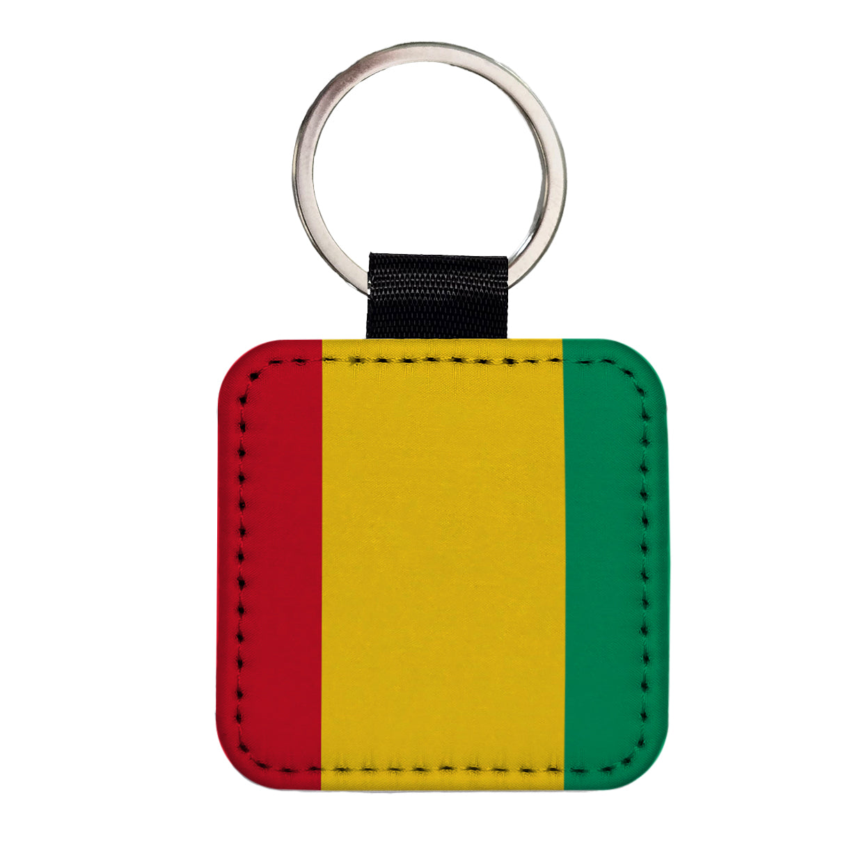 Guinea Country Flag Square Faux Leather Keychain