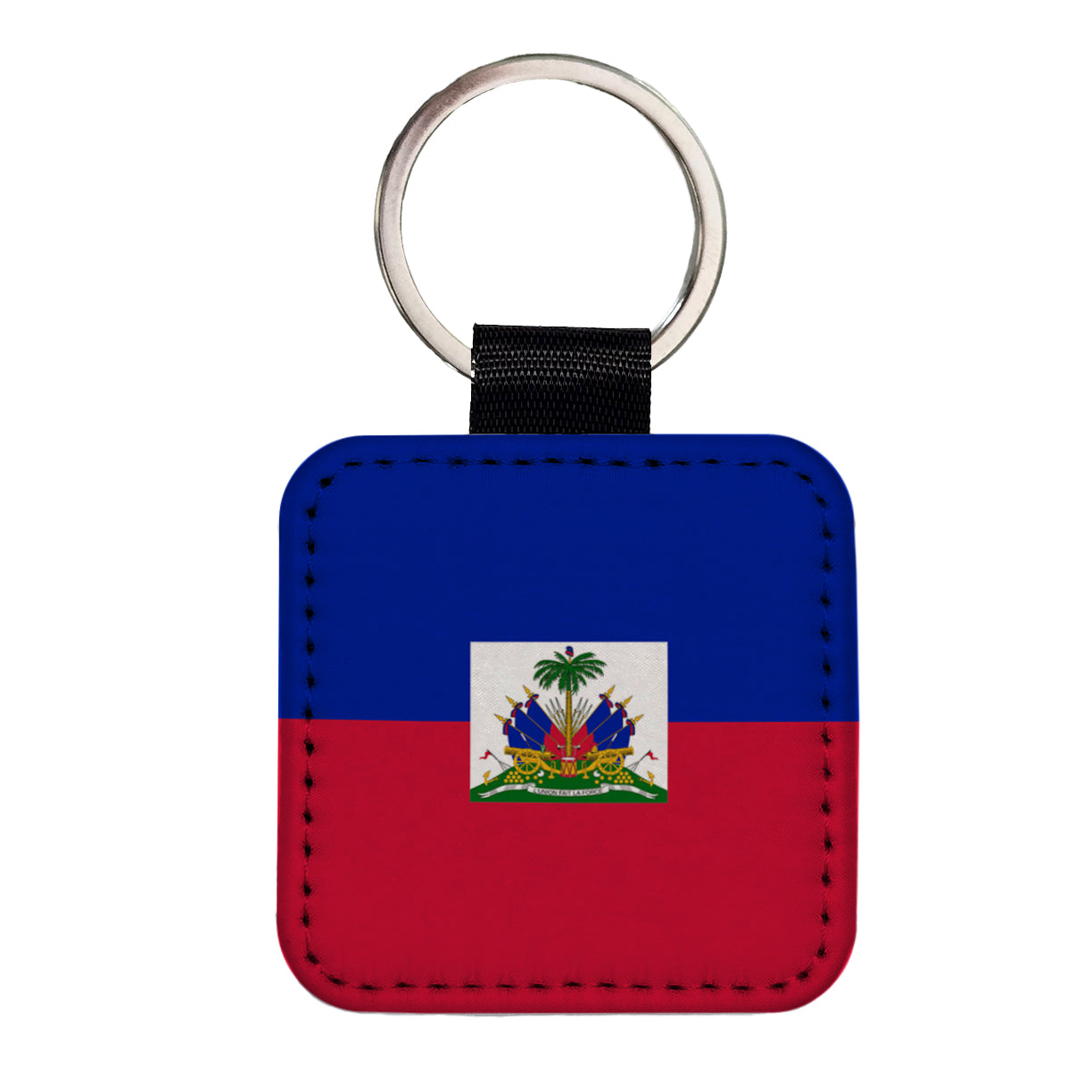 Haiti Country Flag Square Faux Leather Keychain