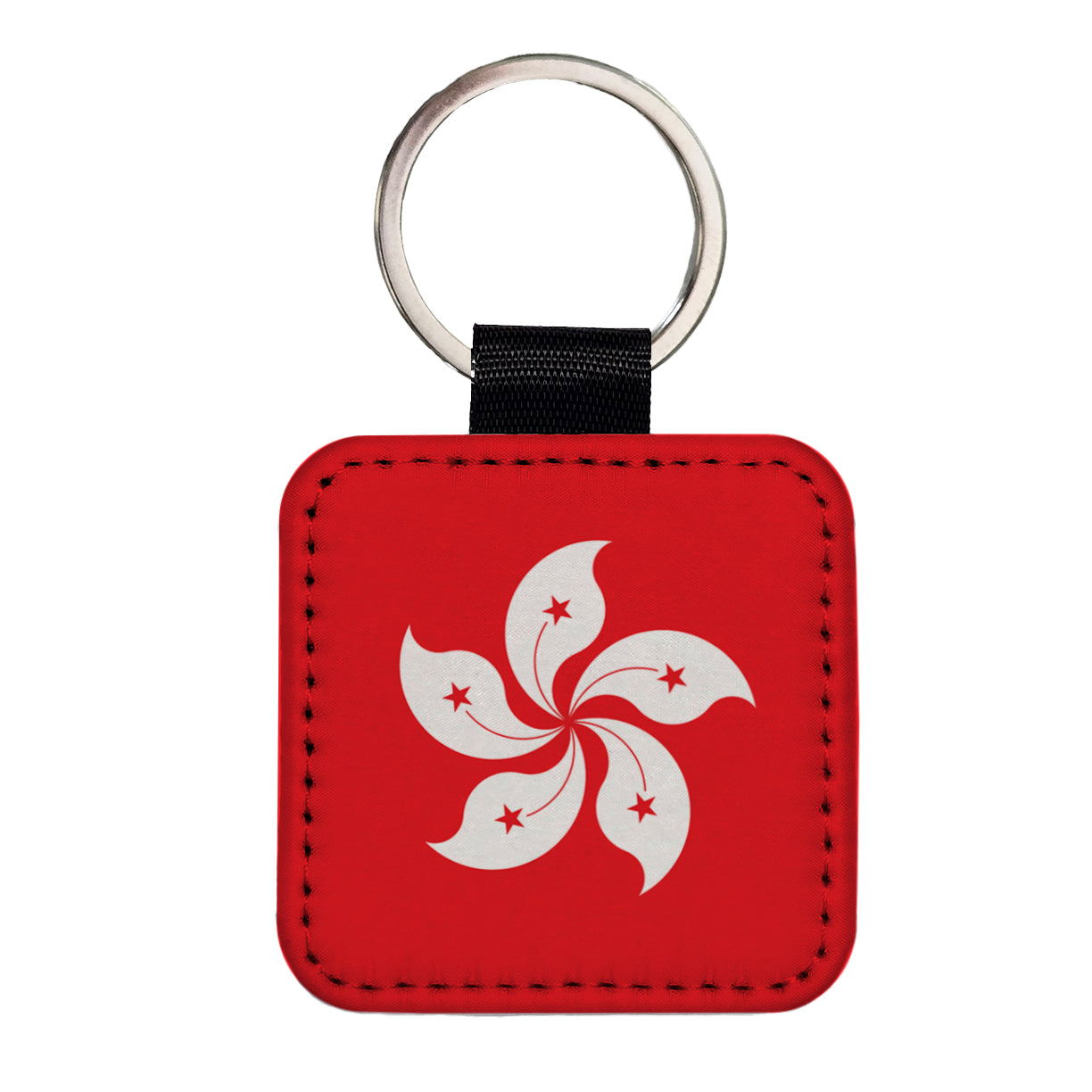 Hong Kong Country Flag Square Faux Leather Keychain