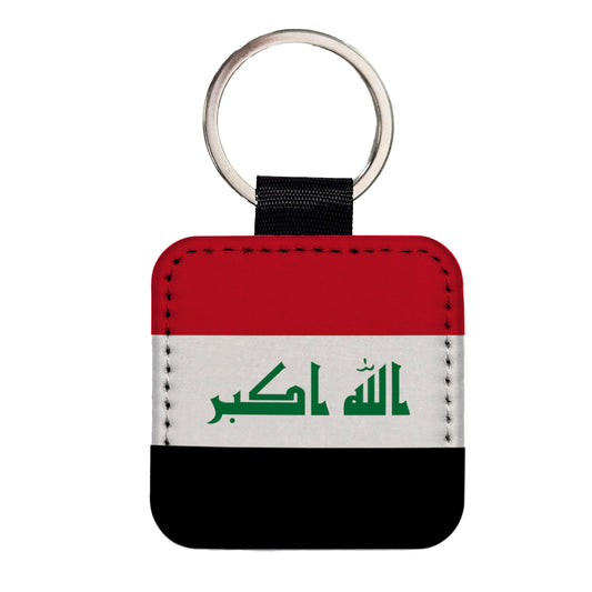 Iraq Country Flag Square Faux Leather Keychain
