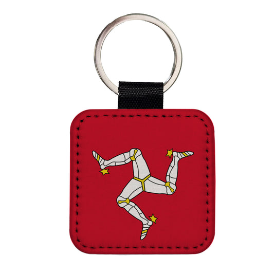 Isle of Man Country Flag Square Faux Leather Keychain