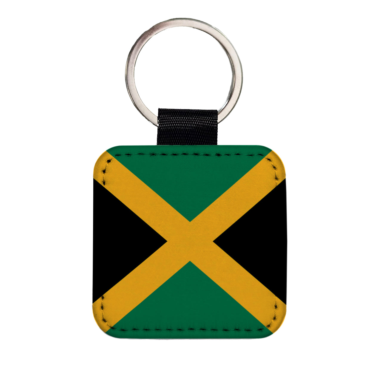 Jamaica Country Flag Square Faux Leather Keychain