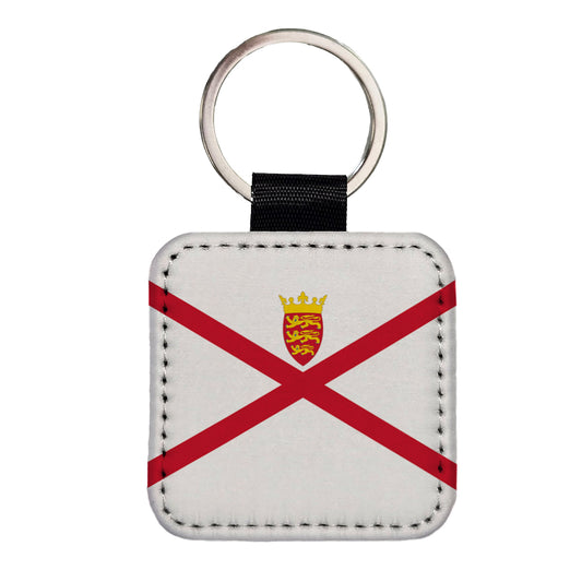 Jersey Country Flag Square Faux Leather Keychain