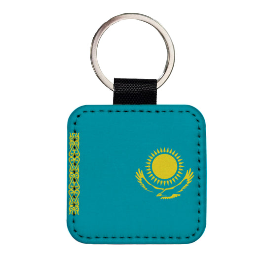 Kazakhstan Country Flag Square Faux Leather Keychain