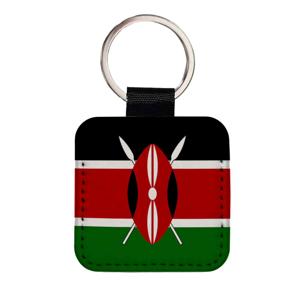 Kenya Country Flag Square Faux Leather Keychain