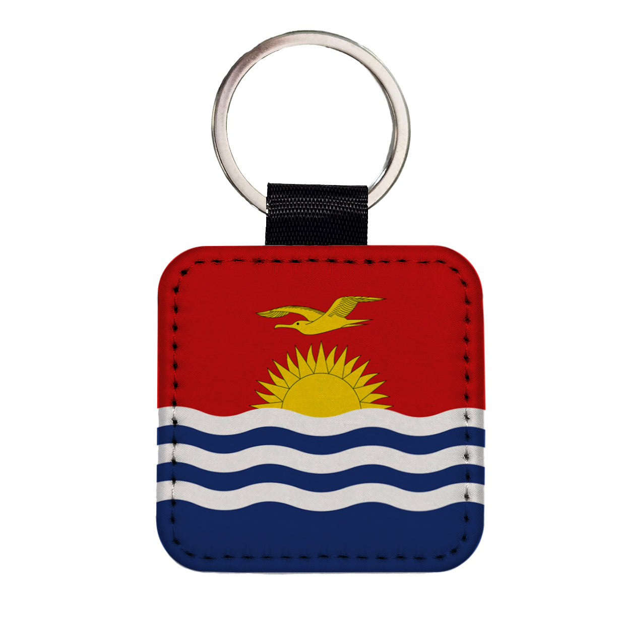 Kiribati Country Flag Square Faux Leather Keychain