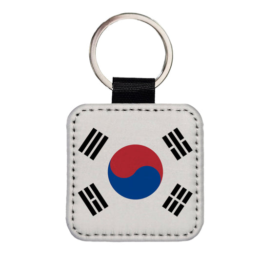 Korea (the Republic of) Country Flag Square Faux Leather Keychain