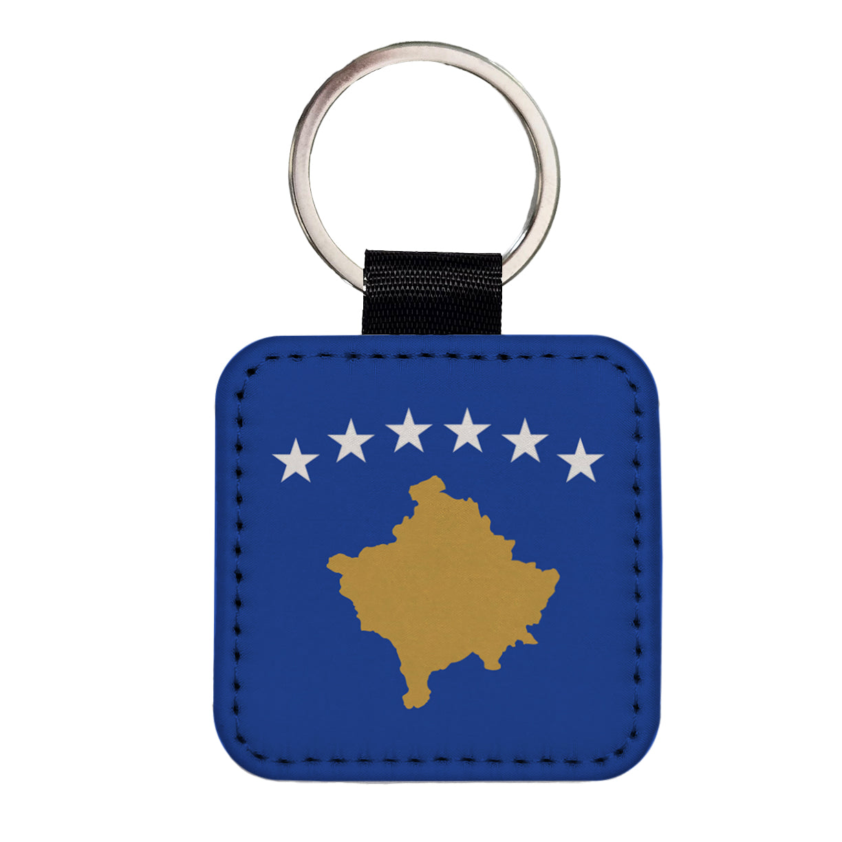Kosovo Country Flag Square Faux Leather Keychain
