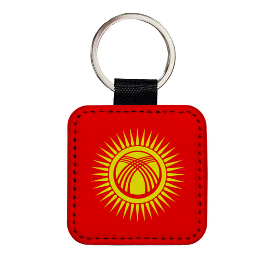 Kyrgyzstan Country Flag Square Faux Leather Keychain