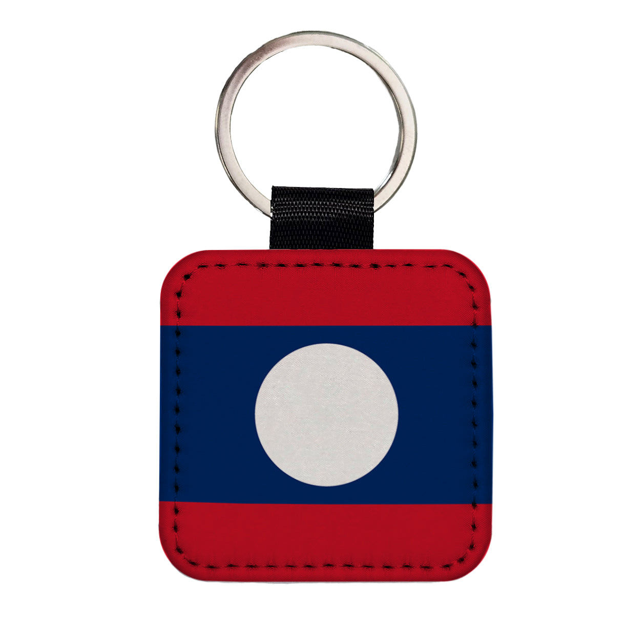 Lao People's Democratic Republic Country Flag Square Faux Leather Keychain