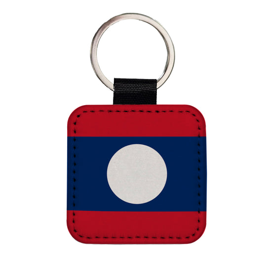 Lao People's Democratic Republic Country Flag Square Faux Leather Keychain