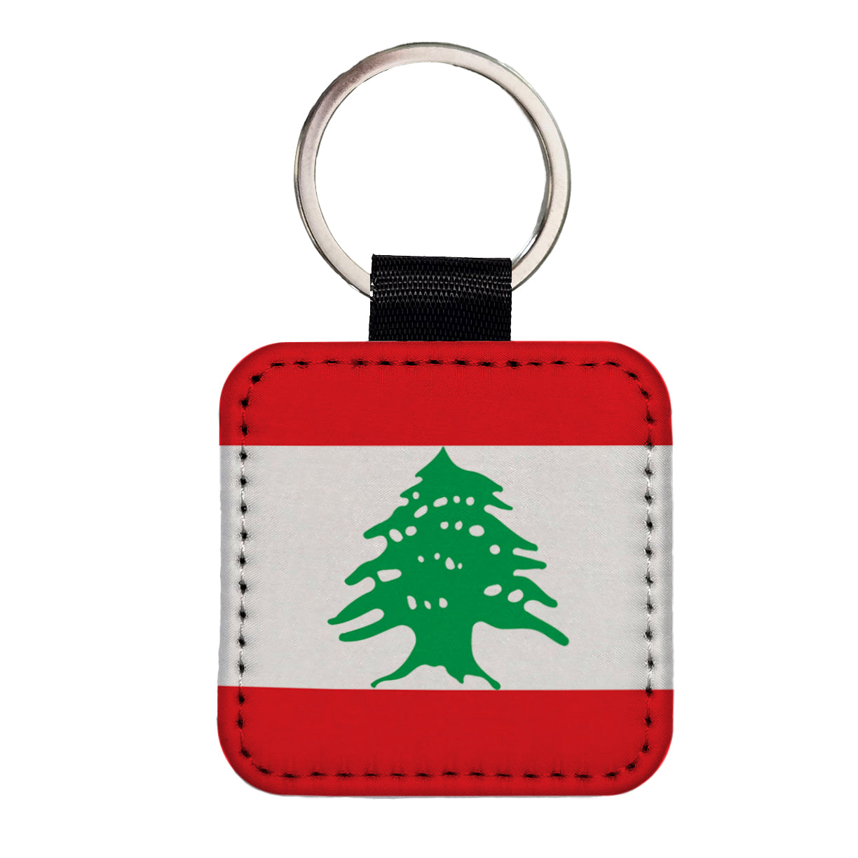Lebanon Country Flag Square Faux Leather Keychain