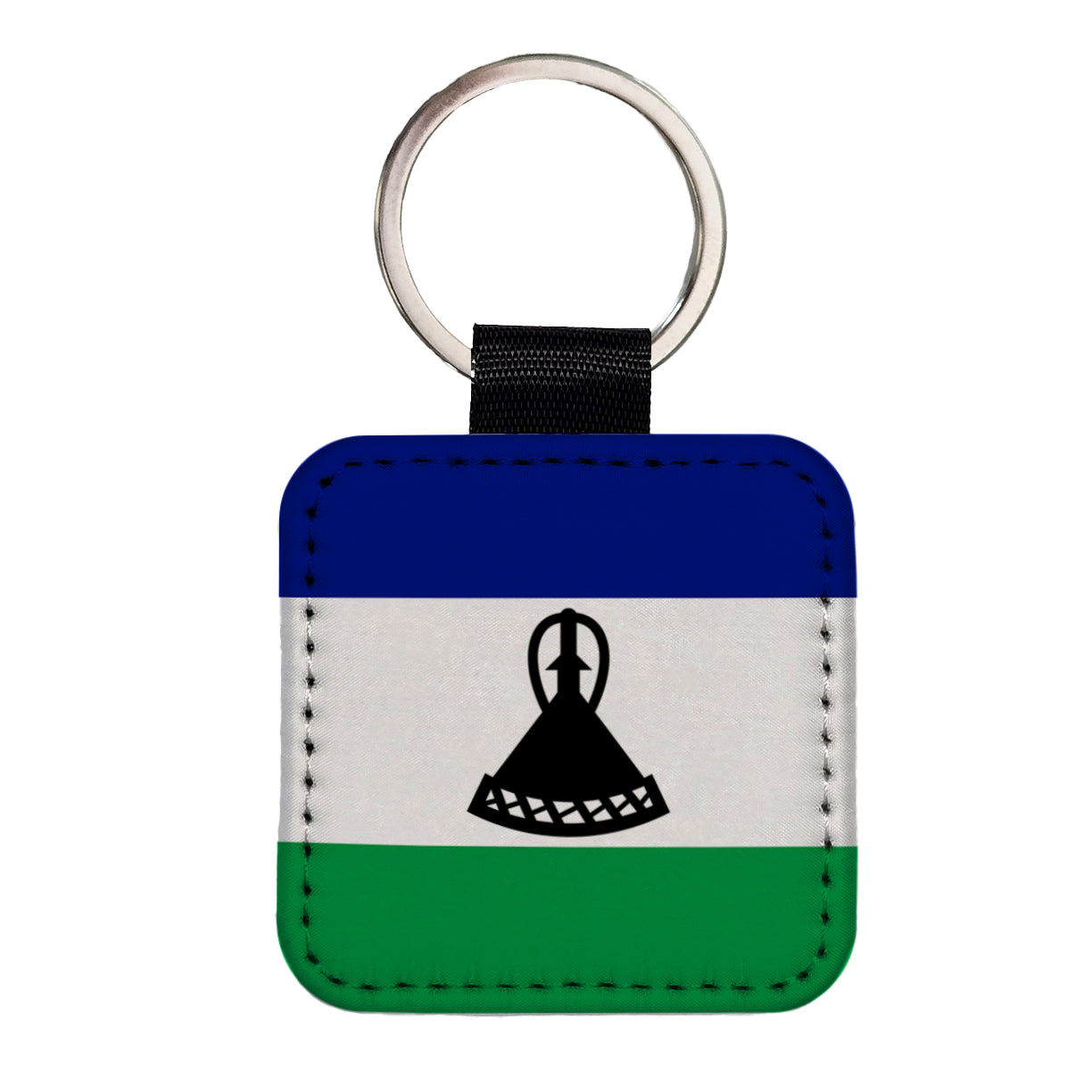 Lesotho Country Flag Square Faux Leather Keychain