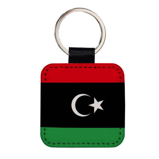 Libya Country Flag Square Faux Leather Keychain