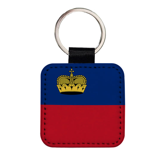 Liechtenstein Country Flag Square Faux Leather Keychain