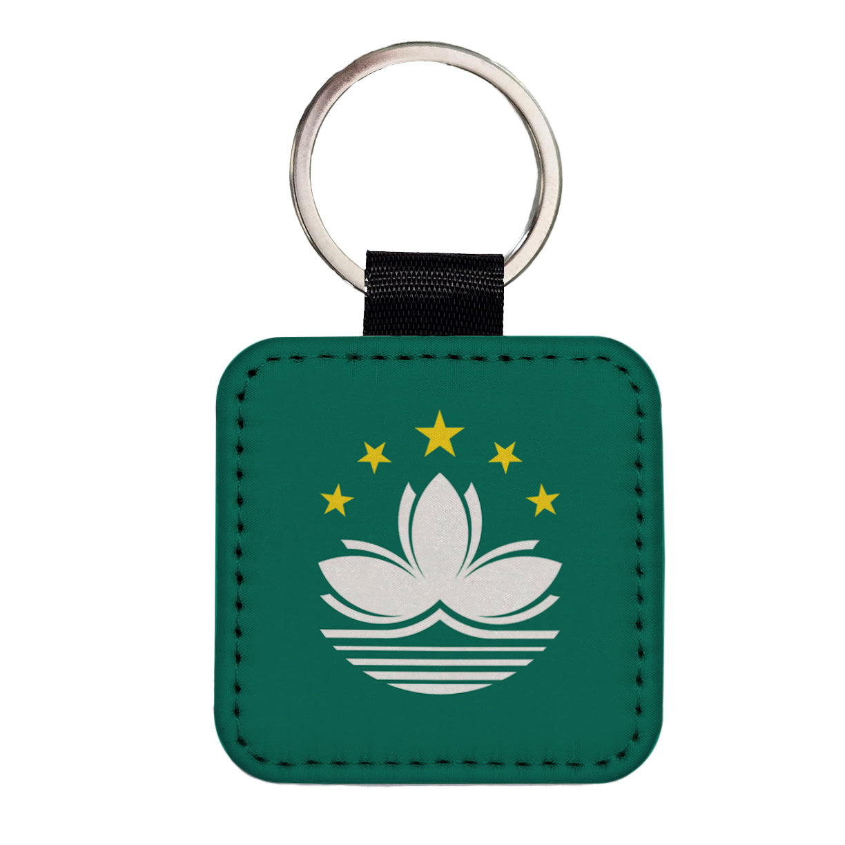 Macao Country Flag Square Faux Leather Keychain