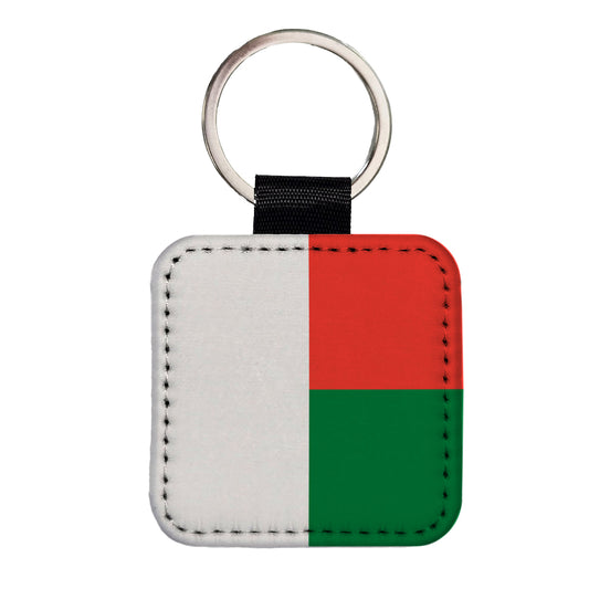 Madagascar Country Flag Square Faux Leather Keychain