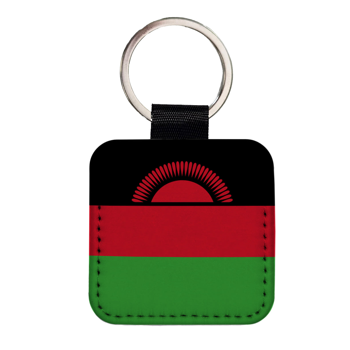 Malawi Country Flag Square Faux Leather Keychain