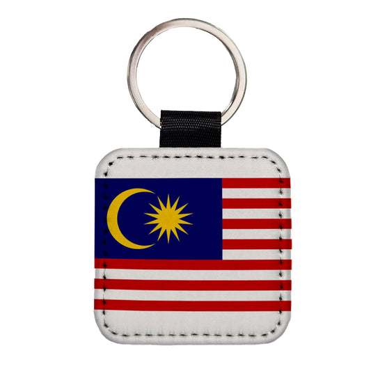 Malaysia Country Flag Square Faux Leather Keychain