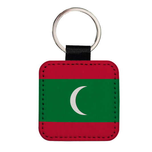 Maldives Country Flag Square Faux Leather Keychain