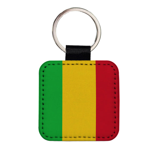 Mali Country Flag Square Faux Leather Keychain