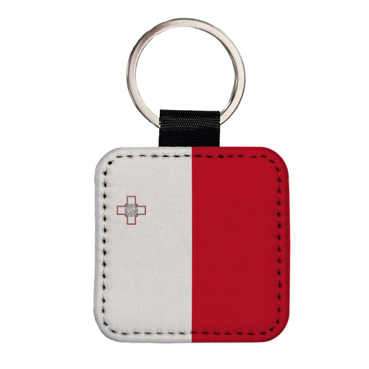 Malta Country Flag Square Faux Leather Keychain
