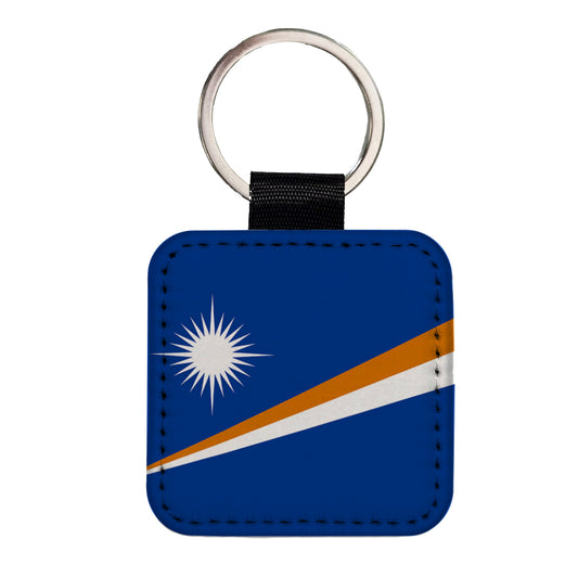 Marshall Islands Country Flag Square Faux Leather Keychain