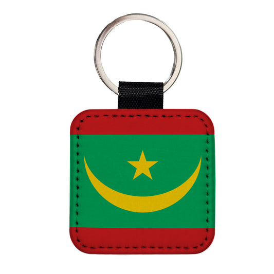 Mauritania Country Flag Square Faux Leather Keychain