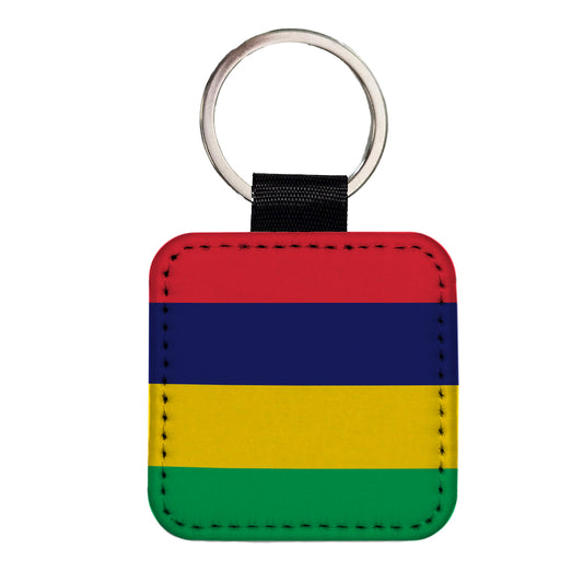 Mauritius Country Flag Square Faux Leather Keychain