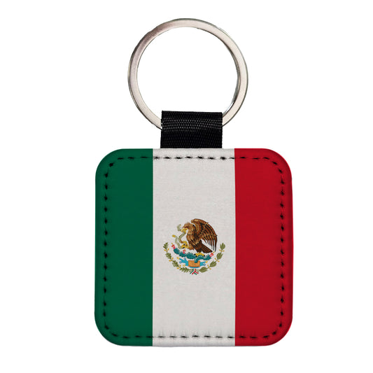 Mexico Country Flag Square Faux Leather Keychain